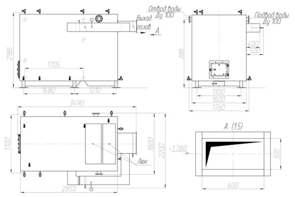 Чертеж котла без дымососа 1.25 МВт